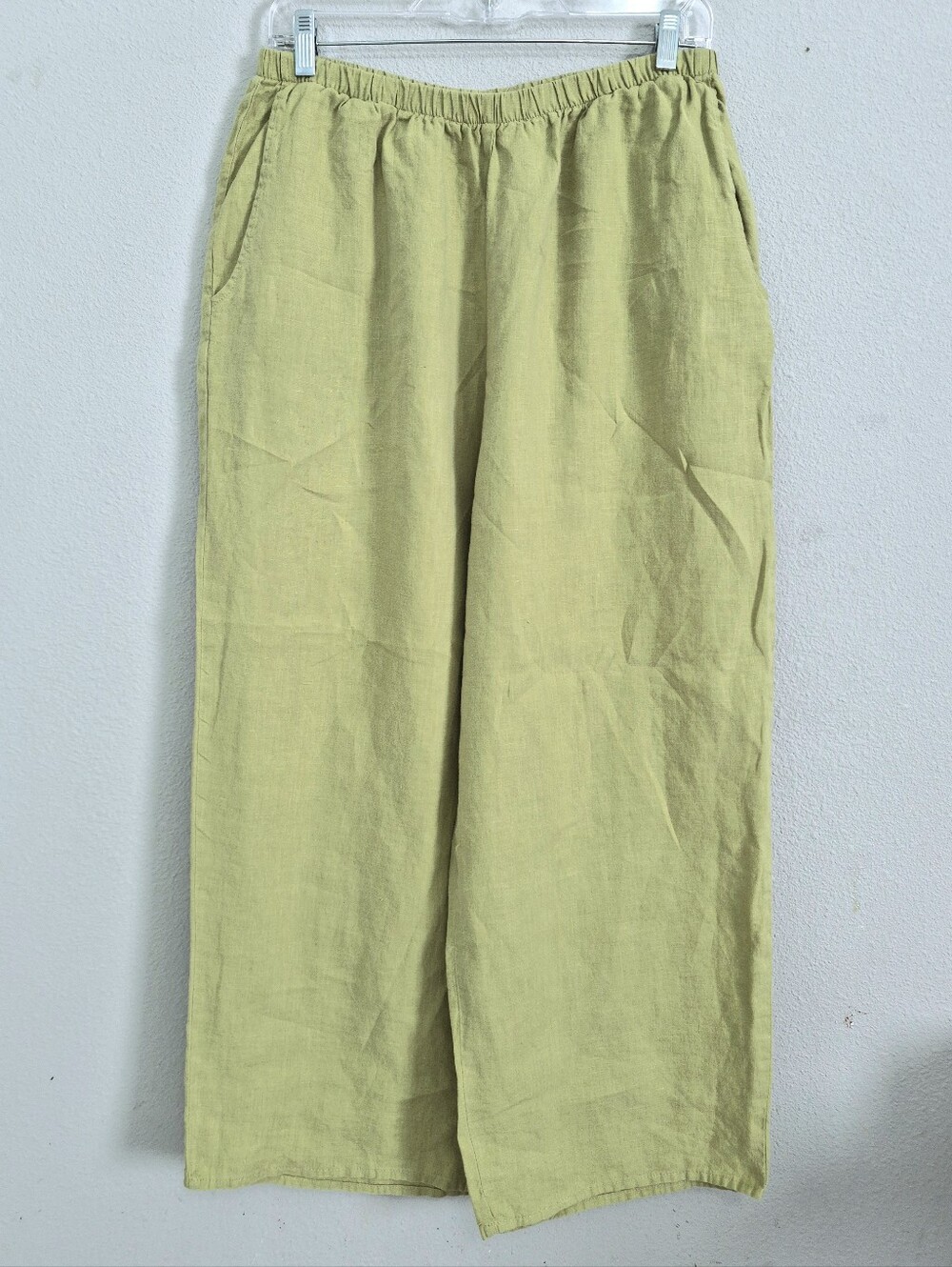 Flax Linen High Rise Wide Leg Pants Lime Green Medium Lagenlook